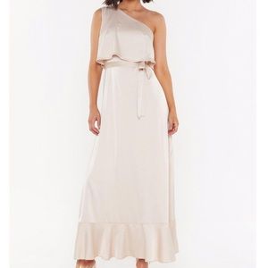 Nasty Gal One-Shoulder Satin Maxi Dress NWT